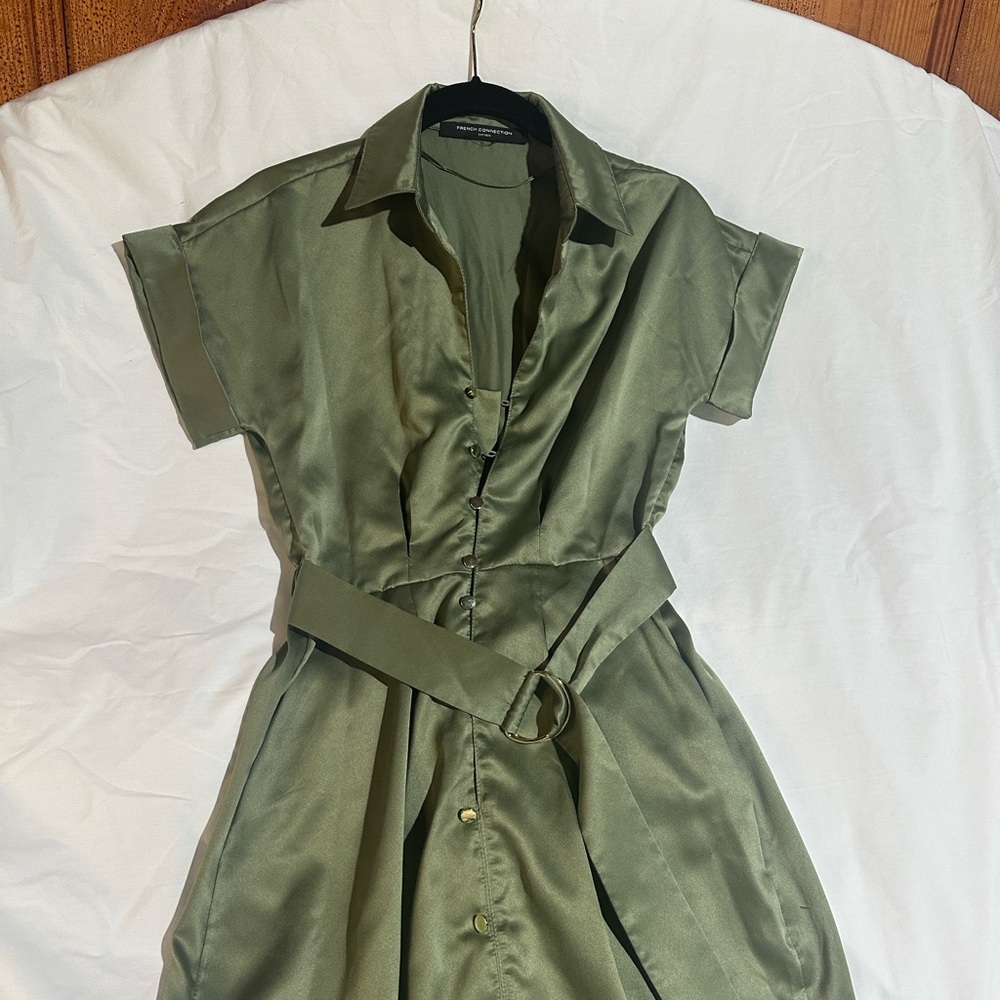 French Connection Green Buttoned Midi Dress